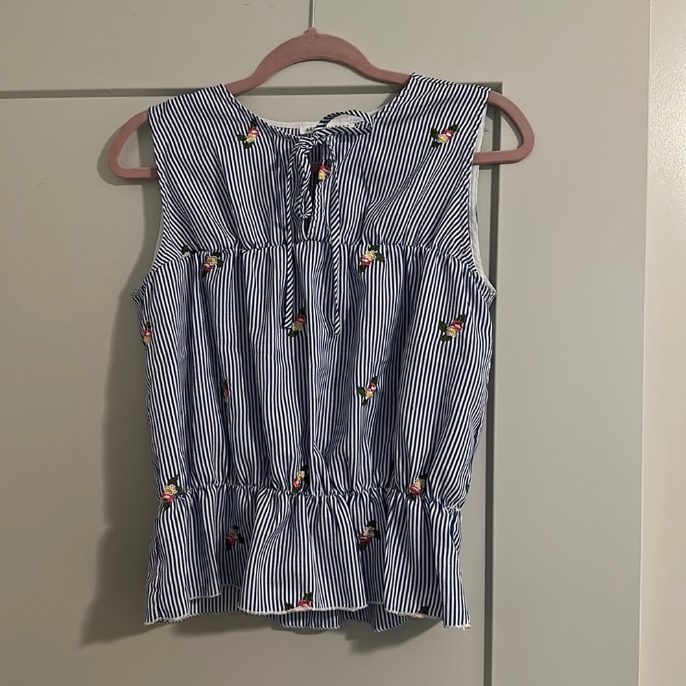 Blue and white striped floral top